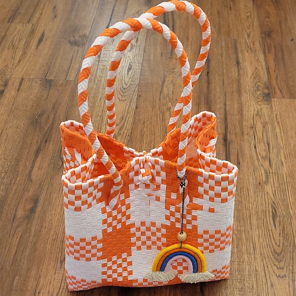 Orange and White Checkered Tote Bag - Picture 3 of 10